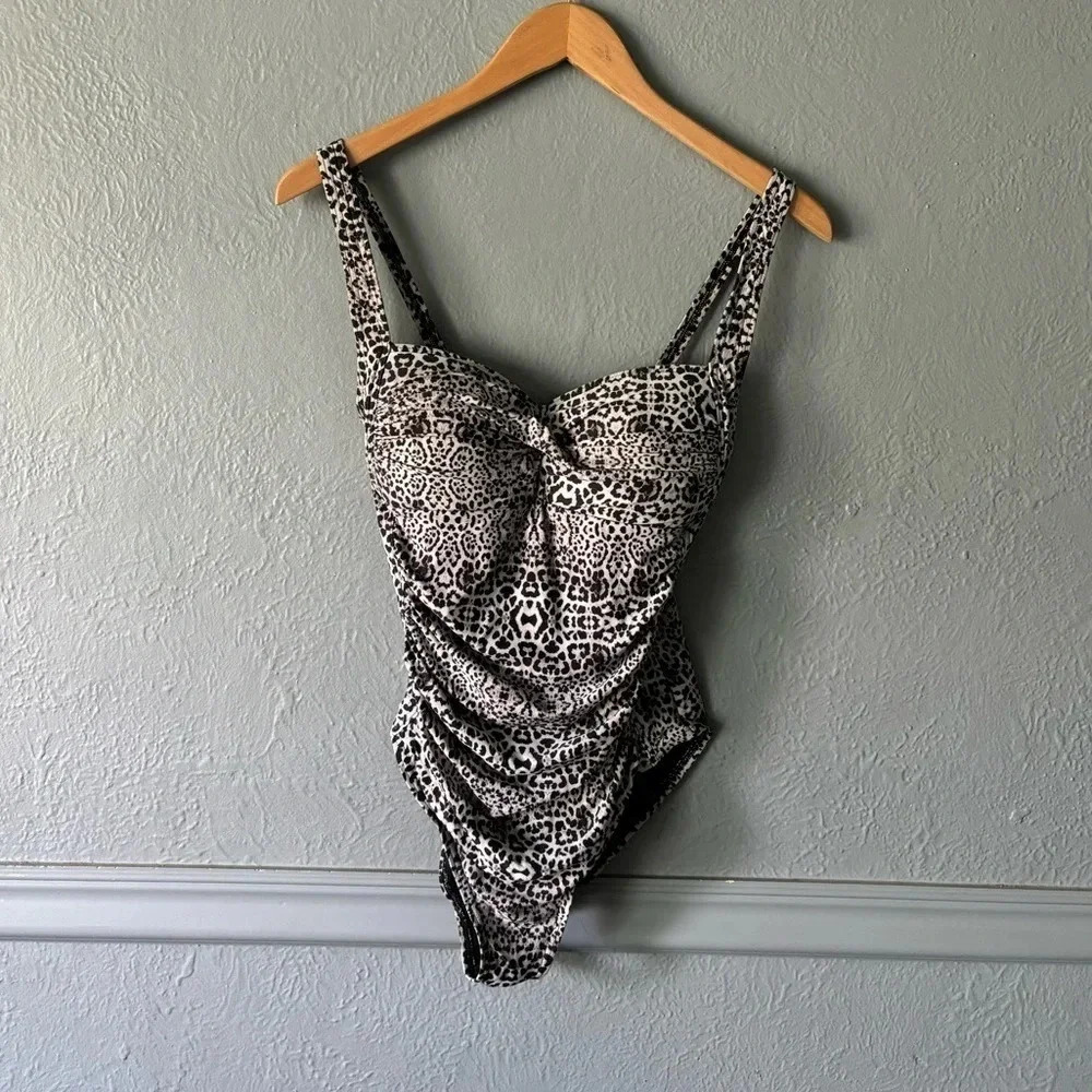 Nip Tuck Swimwear, cheetah print, ruched, one piece, adjustable, swimsuit, USA 6